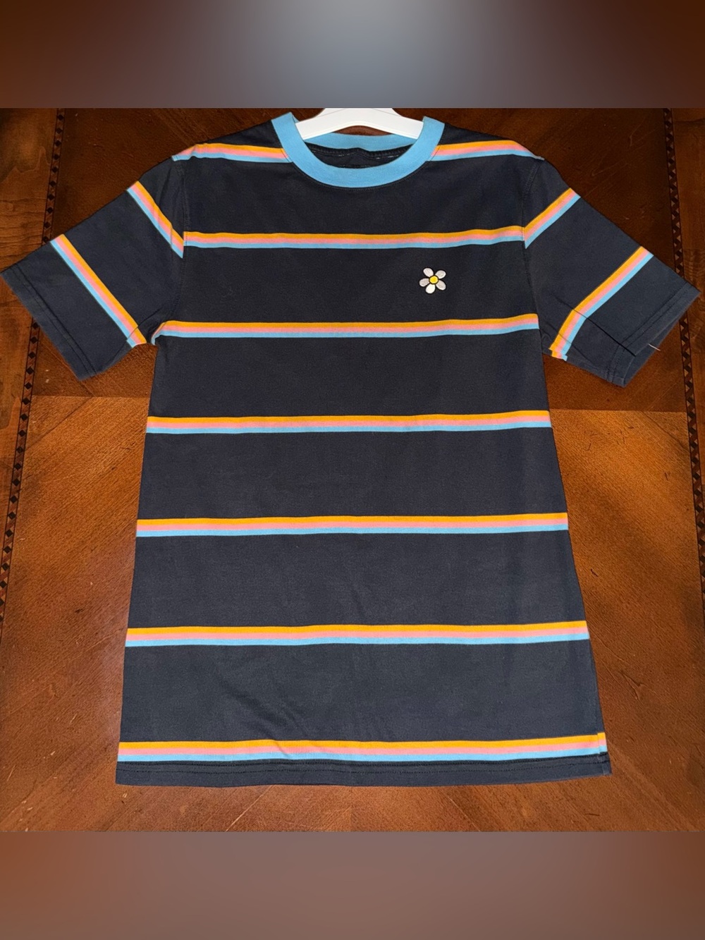 Men's Black Striped Daisy Short Sleeve Tee
